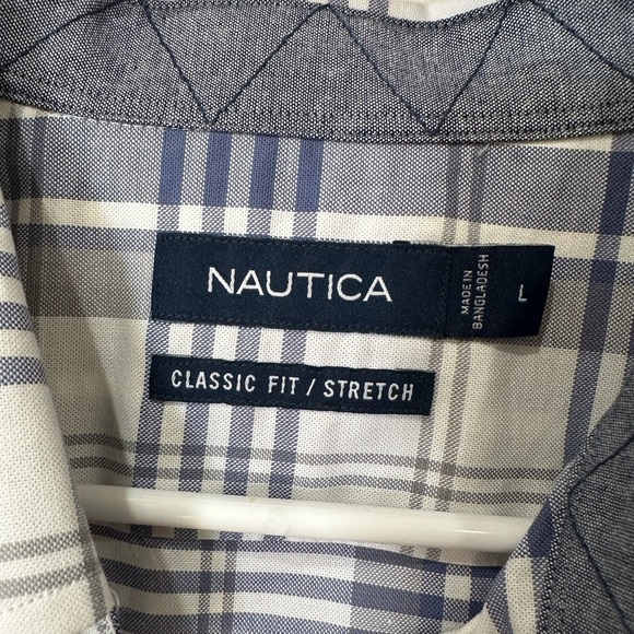 Nautica Shirt Men's Large Gray Navy Plaid 100% Cotton Long Sleeve Button-Down - Picture 5 of 5
